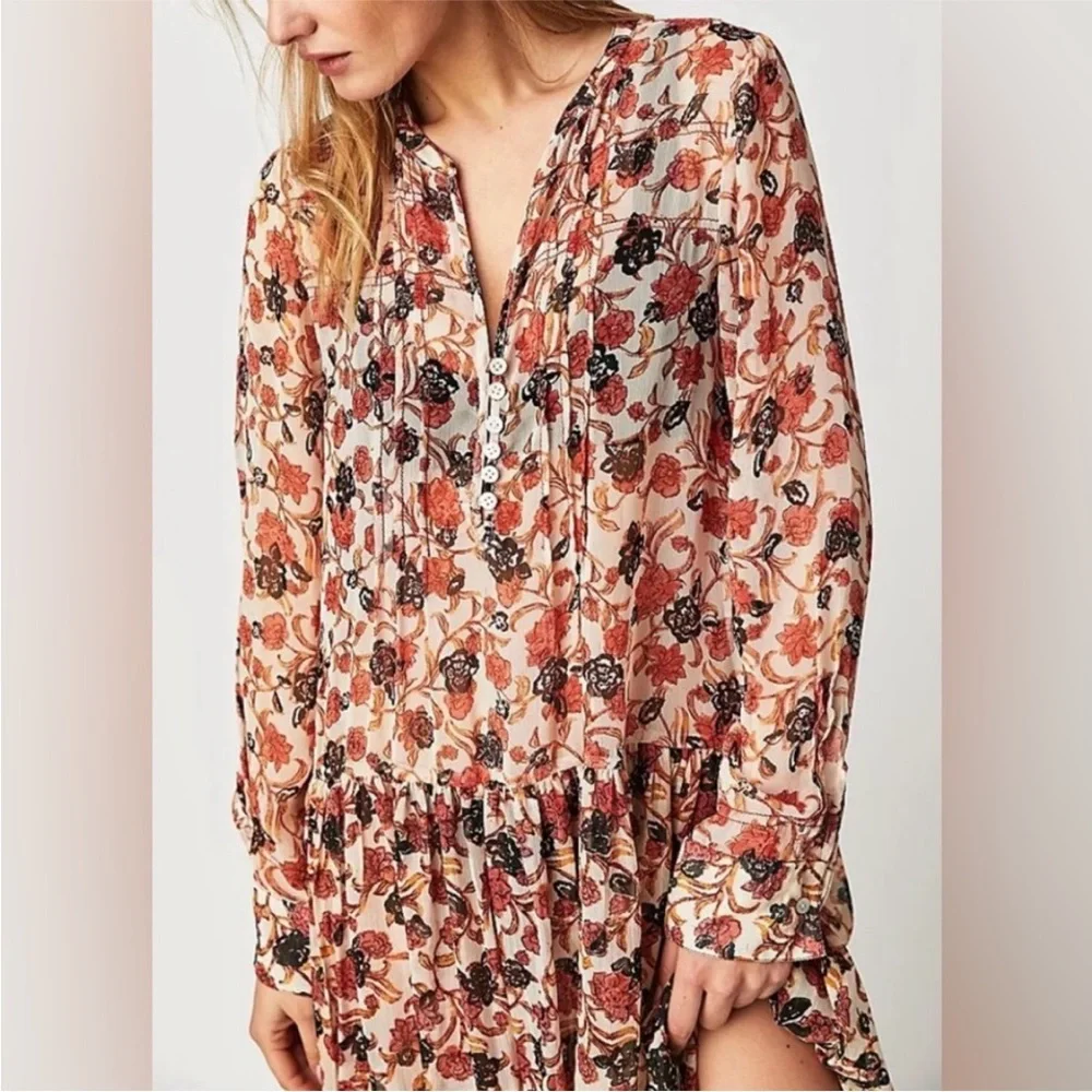 Free People Women’s See It Through Pleated Front Floral Maxi Dress Large NWT - Picture 2 of 16